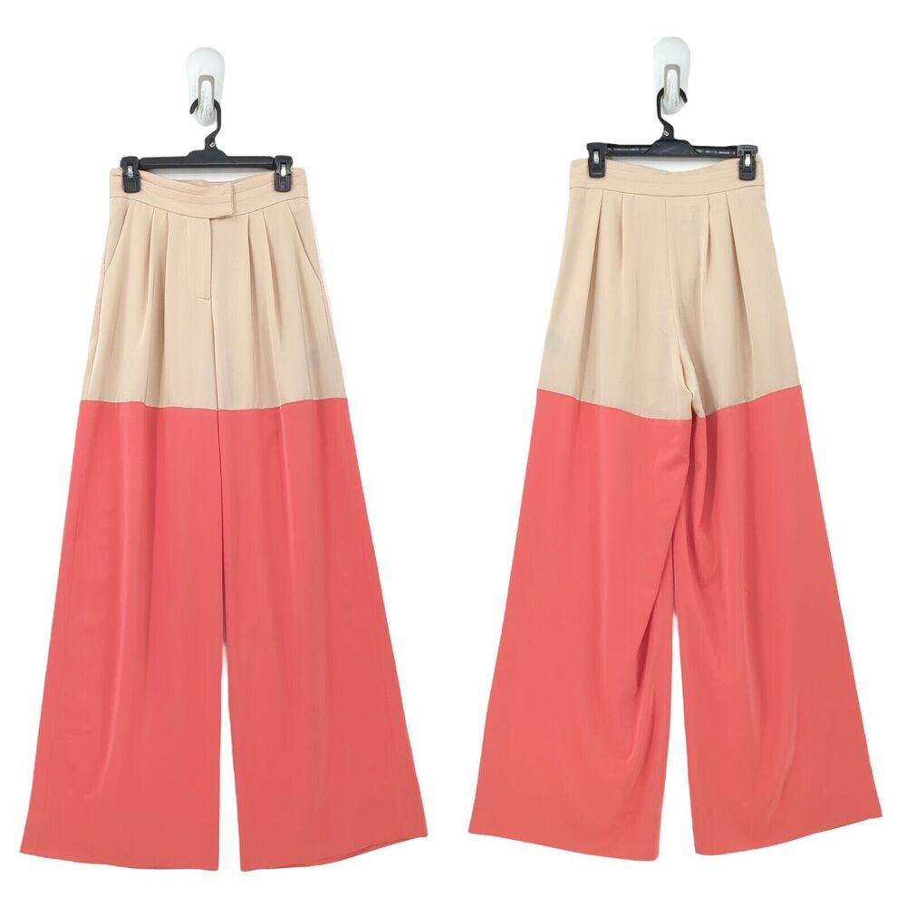 Kimberly Goldson Women 4 Liza Trousers Pants Pink Brown Wide Leg Colorblock FLAW